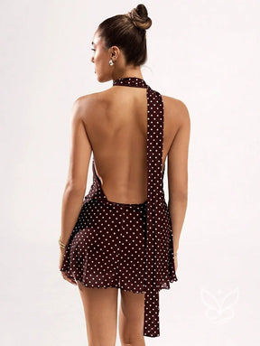 Vestido Mini Halter Poá Estampado Fashion Vestido Mini Halter Poá Estampado Fashion
