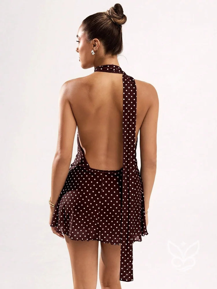 Vestido Mini Halter Poá Estampado Fashion Vestido Mini Halter Poá Estampado Fashion