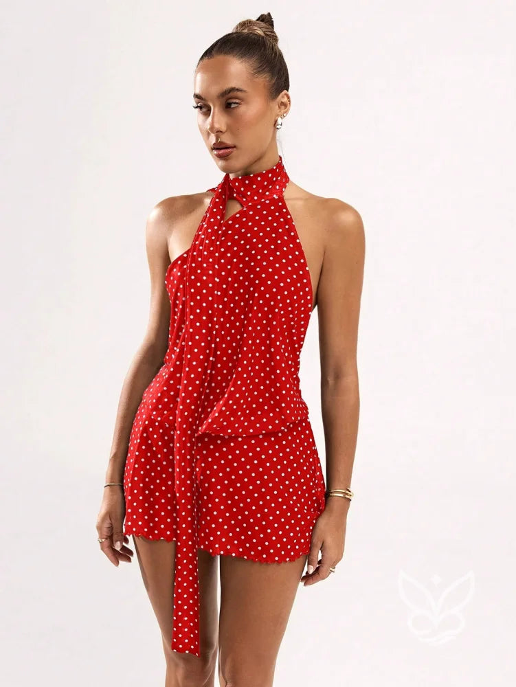 Vestido Mini Halter Poá Estampado Fashion Vestido Mini Halter Poá Estampado Fashion