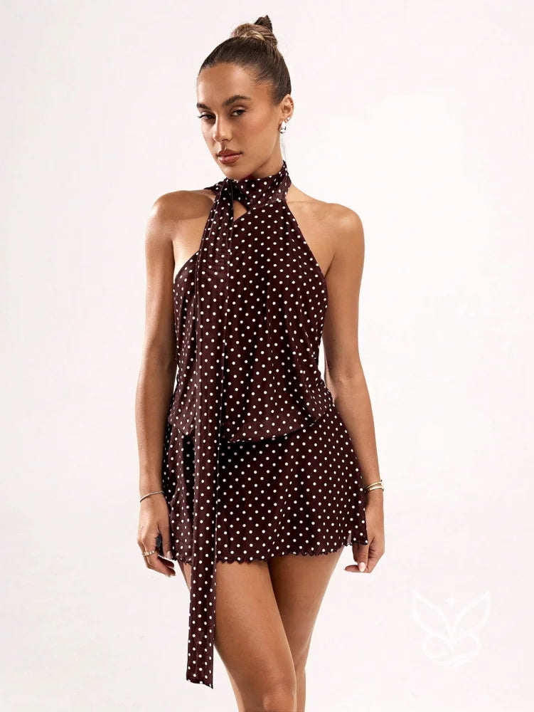 Vestido Mini Halter Poá Estampado Fashion Vestido Mini Halter Poá Estampado Fashion