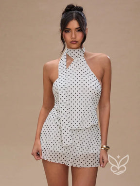 Vestido Mini Halter Poá Estampado Fashion Vestido Mini Halter Poá Estampado Fashion