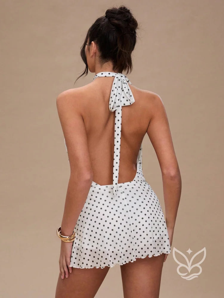 Vestido Mini Halter Poá Estampado Fashion Vestido Mini Halter Poá Estampado Fashion