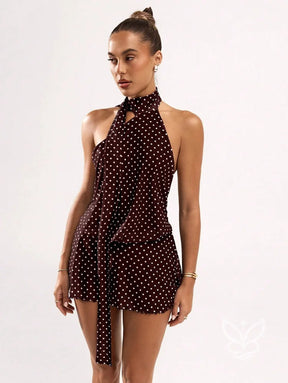 Vestido Mini Halter Poá Estampado Fashion Vestido Mini Halter Poá Estampado Fashion