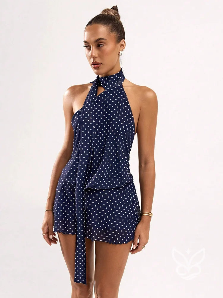 Vestido Mini Halter Poá Estampado Fashion Vestido Mini Halter Poá Estampado Fashion