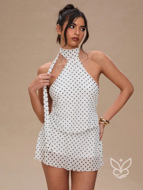 Vestido Mini Halter Poá Estampado Fashion Vestido Mini Halter Poá Estampado Fashion