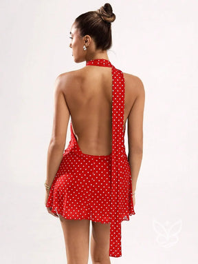 Vestido Mini Halter Poá Estampado Fashion Vestido Mini Halter Poá Estampado Fashion