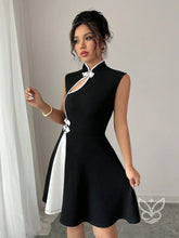 Vestido Oriental Assimétrico Com Detalhes Florais Elegantes Preto / PP Vestido Oriental Assimétrico Com Detalhes