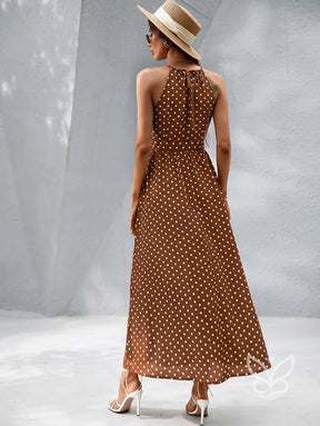 Vestido Poá Maxi Decote Halter Fluído Feminino Vestido Poá Maxi Decote Halter Fluído Feminino