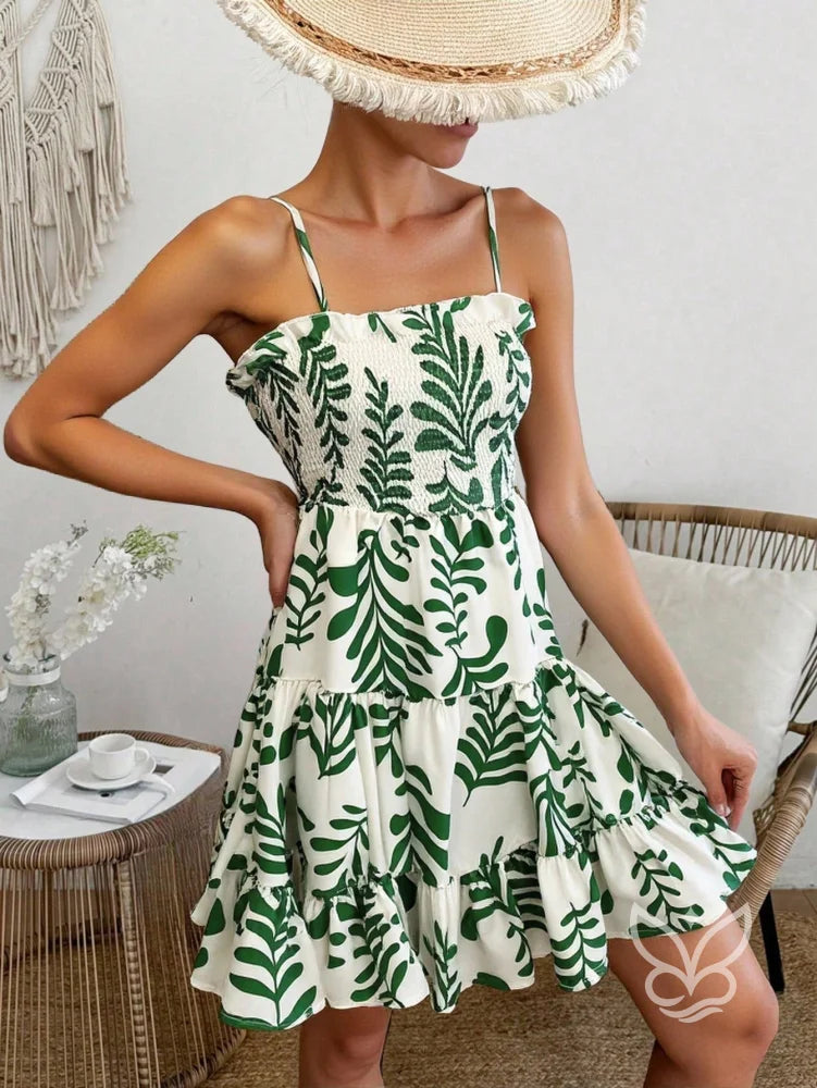 Vestido Rodado Com Alça Fina Estampa De Cerejas E Franzido Vestido Rodado Com Alça Fina Estampa De Cerejas E Franzido