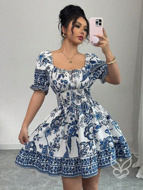 Vestido Rodado Com Estampa Floral E Manga Bufante Vestido Rodado Com Estampa Floral E Manga Bufante