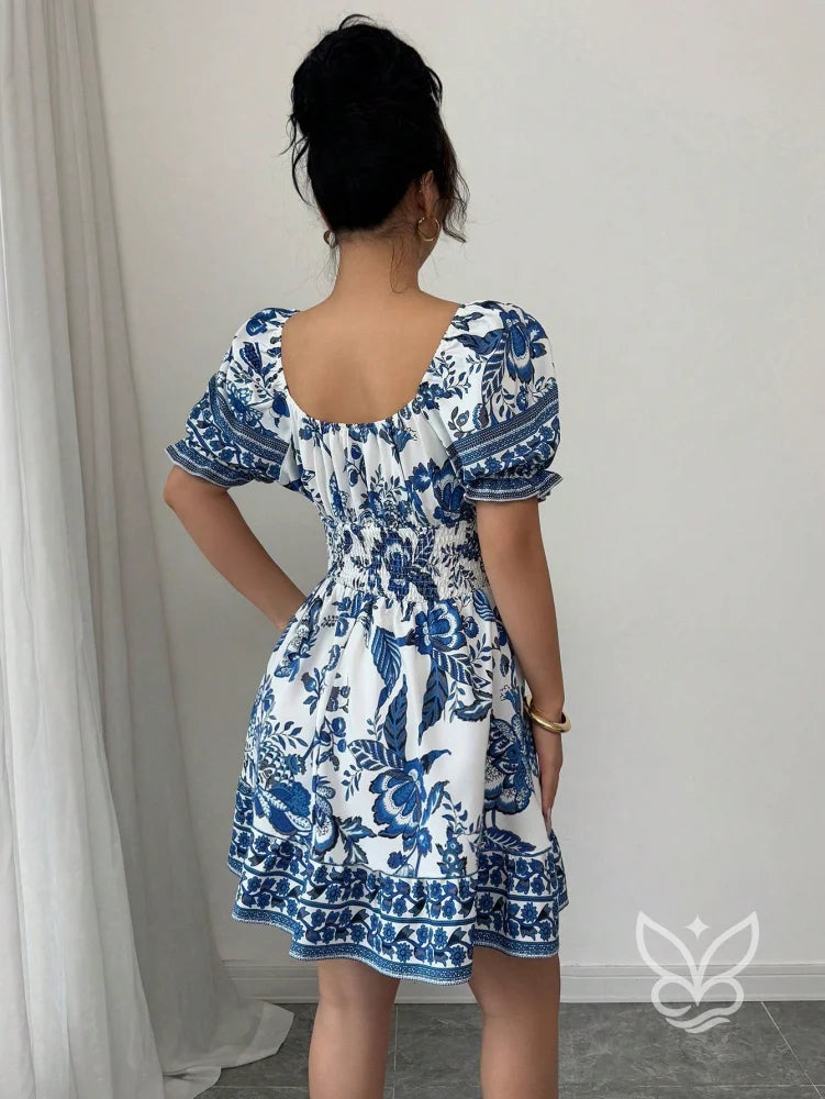 Vestido Rodado Com Estampa Floral E Manga Bufante Vestido Rodado Com Estampa Floral E Manga Bufante