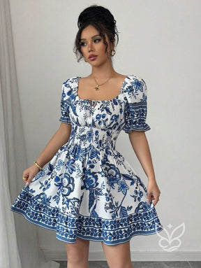 Vestido Rodado Com Estampa Floral E Manga Bufante Vestido Rodado Com Estampa Floral E Manga Bufante