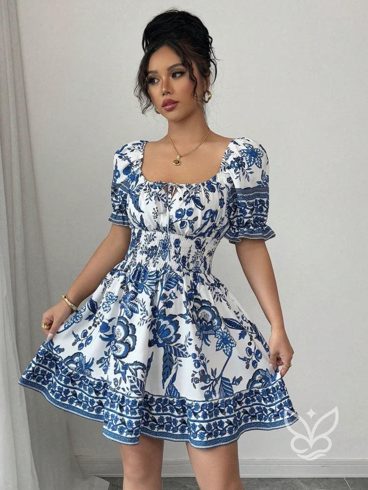 Vestido Rodado Com Estampa Floral E Manga Bufante Vestido Rodado Com Estampa Floral E Manga Bufante