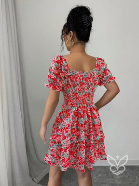 Vestido Rodado Com Manga Bufante E Estampa Delicada Vestido Rodado Com Manga Bufante E Estampa Delicada