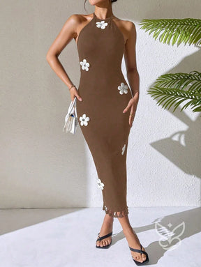 Vestido Sem Manga Decote Decorado E Modelagem Acinturada Vestido Sem Manga Decote Decorado E Modelagem Acinturada