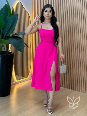 Vestido Slip Dress Com Alças Finas E Fenda Frontal Rosa Pink / PP Vestido Slip Dress Com Alças Finas E Fenda Frontal