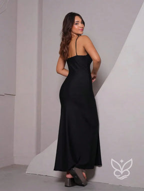 Vestido Slip Dress Com Alças Finas E Fenda Lateral Vestido Slip Dress Com Alças Finas E Fenda Lateral