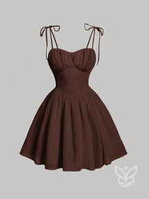 Vestido Solto Com Alça E Franzido No Busto Marrom / PP Vestido Solto Com Alça E Franzido No Busto