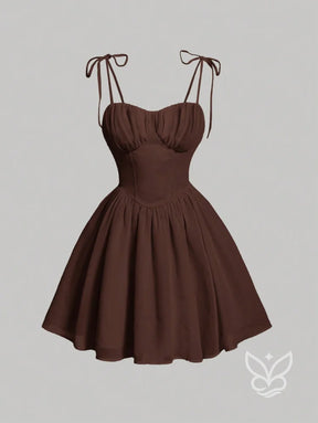 Vestido Solto Com Alça E Franzido No Busto Marrom / PP Vestido Solto Com Alça E Franzido No Busto