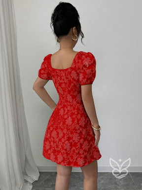 Vestido Texturizado Com Manga Bufante E Decote Quadrado Vestido Texturizado Com Manga Bufante E Decote Quadrado