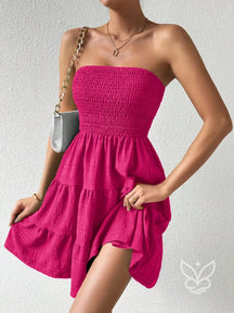 Vestido Tomara Que Caia A Line Com Barra Em Camadas Rosa Pink / PP Vestido Tomara Que Caia A Line Com Barra Em Camadas
