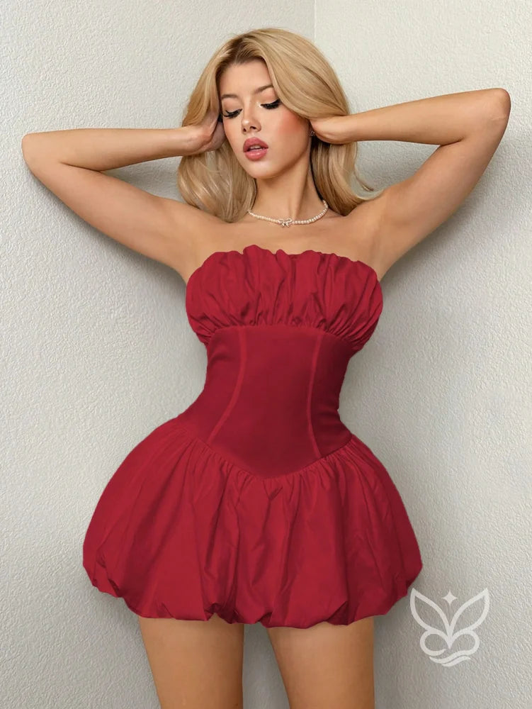 Vestido Tomara Que Caia Com Barra Plissada E Caimento Ajustado Vermelho / PP Vestido Tomara Que Caia Com Barra Plissada