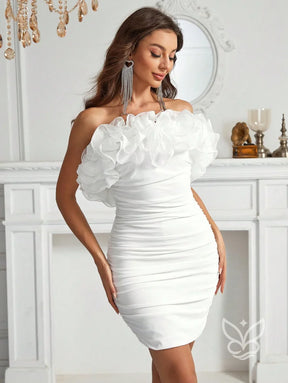 Vestido Tomara Que Caia Plissado Com Barra De Renda Exagerada Branco / PP Vestido Tomara Que Caia Plissado Com Barra De