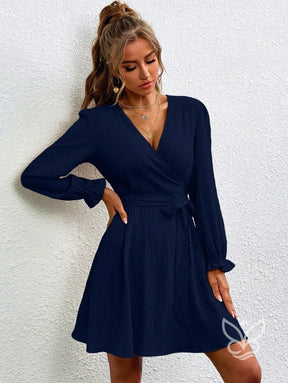 Vestido Transpassado Com Amarração E Mangas Longas Vestido Transpassado Com Amarração E Mangas Longas