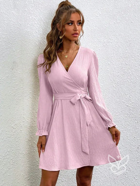 Vestido Transpassado Com Amarração E Mangas Longas Vestido Transpassado Com Amarração E Mangas Longas