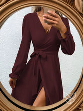 Vestido Transpassado Com Amarração E Mangas Longas bordô / PP Vestido Transpassado Com Amarração E Mangas Longas