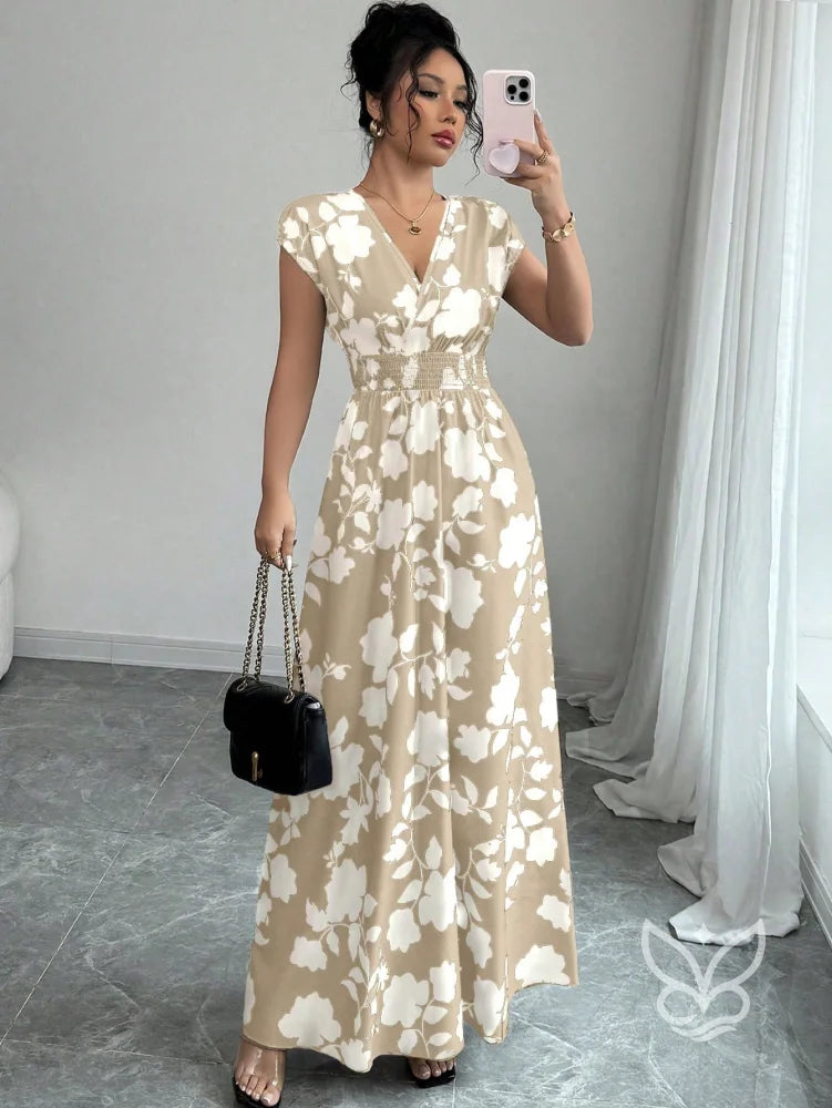 Vestido Transpassado Com Decote V E Estampa Floral Caqui / PP Vestido Transpassado Com Decote V E Estampa Floral