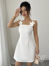 Vestido Tubinho Com Alças De Flores Em Efeito 3D Romântico Branco / PP Vestido Tubinho Com Alças De Flores Em Efeito 3D