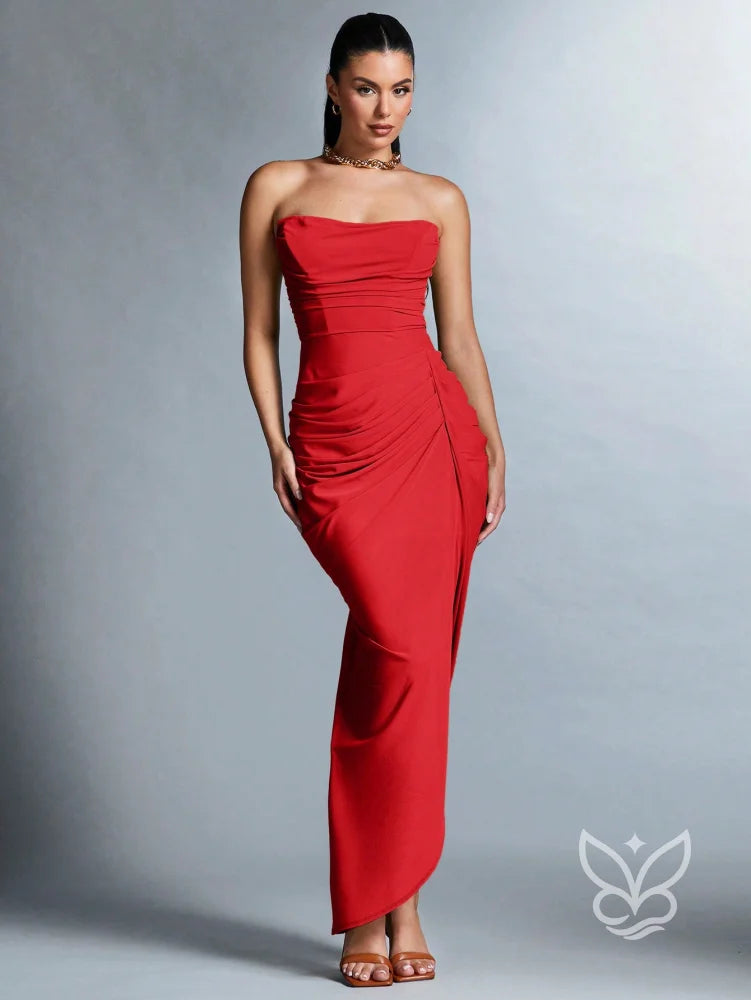 Vestido Tubinho Com Franzidos E Fenda Na Coxa Vestido Tubinho Com Franzidos E Fenda Na Coxa
