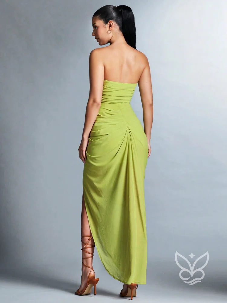 Vestido Tubinho Com Franzidos E Fenda Na Coxa Vestido Tubinho Com Franzidos E Fenda Na Coxa