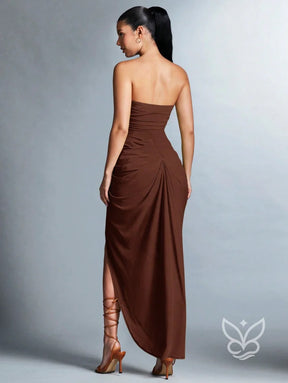Vestido Tubinho Com Franzidos E Fenda Na Coxa Vestido Tubinho Com Franzidos E Fenda Na Coxa