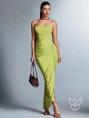 Vestido Tubinho Com Franzidos E Fenda Na Coxa Verde / PP Vestido Tubinho Com Franzidos E Fenda Na Coxa