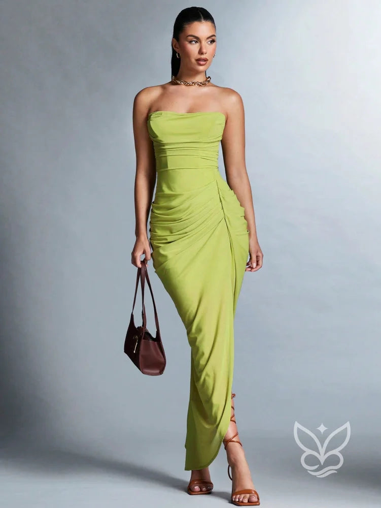Vestido Tubinho Com Franzidos E Fenda Na Coxa Verde / PP Vestido Tubinho Com Franzidos E Fenda Na Coxa