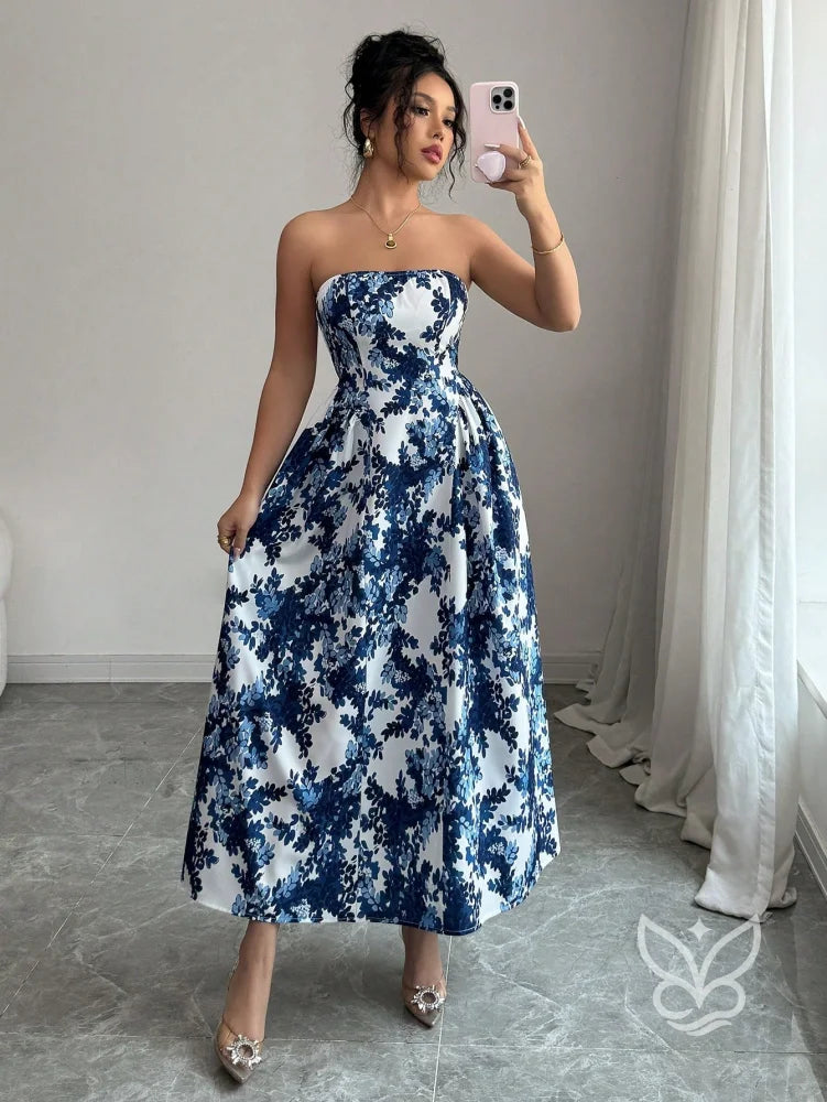Vestido Tubinho Estampado Com Caimento Ajustado Estilo Casual Azul / PP Vestido Tubinho Estampado Com Caimento Ajustado