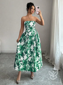 Vestido Tubinho Estampado Com Caimento Ajustado Estilo Casual Verde / PP Vestido Tubinho Estampado Com Caimento