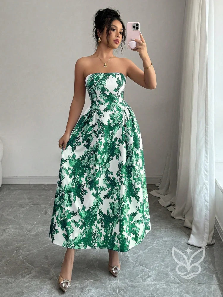 Vestido Tubinho Estampado Com Caimento Ajustado Estilo Casual Verde / PP Vestido Tubinho Estampado Com Caimento