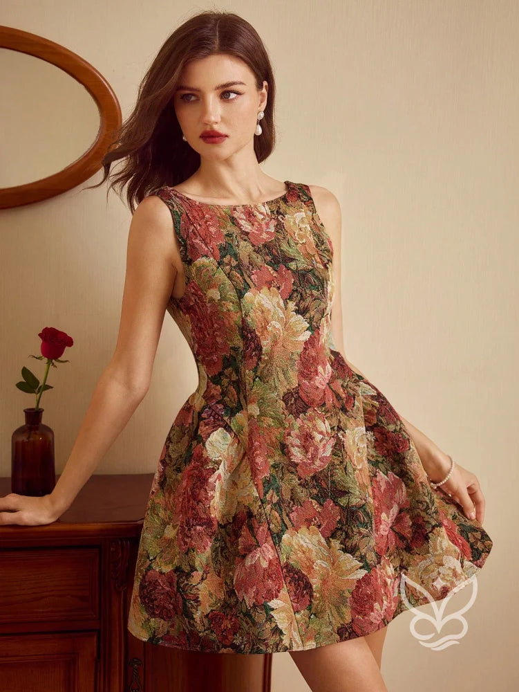 Vestido Tubinho Floral Com Estampa Vintage E Sofisticação Bege / PP Vestido Tubinho Floral Com Estampa Vintage E