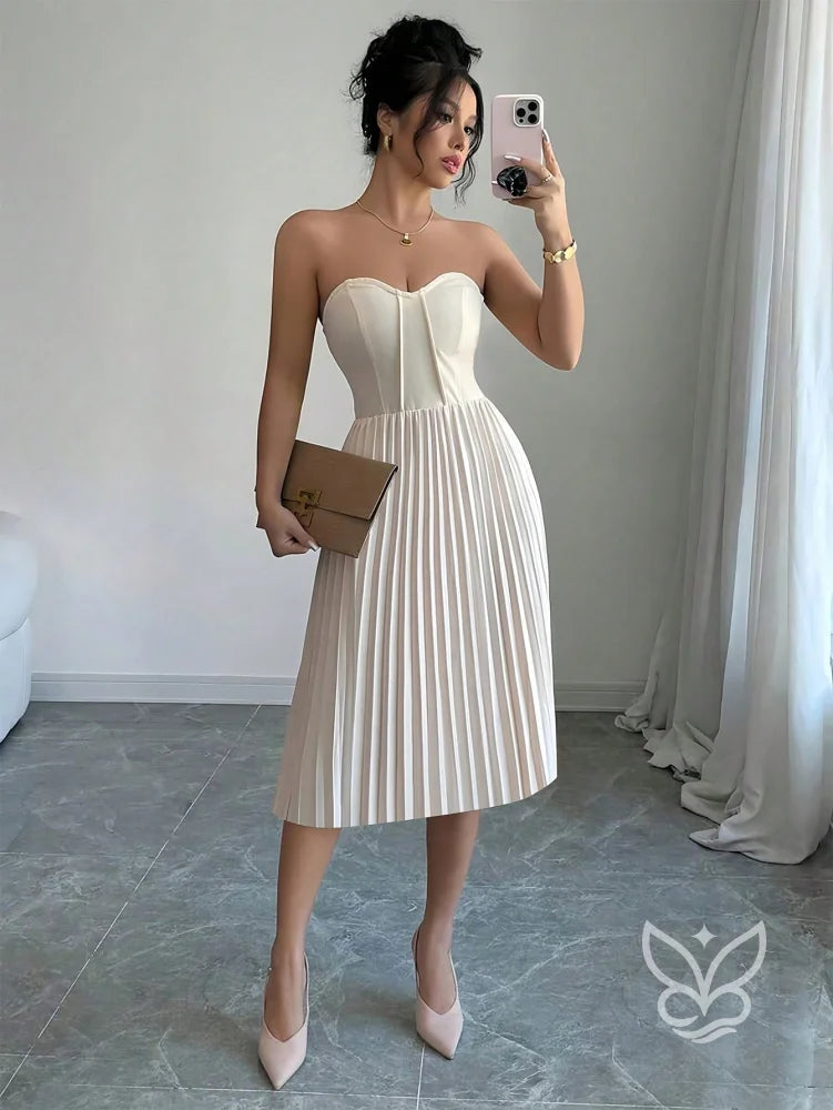 Vestido Tubinho Plissado Com Caimento Ajustado E Estilo Elegante Branco / PP Vestido Tubinho Plissado Com Caimento