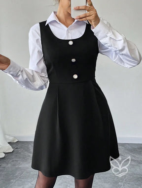 Vestido Xadrez A-Line Com Botões Frontais Decorativos Vestido Xadrez A-Line Com Botões Frontais Decorativos